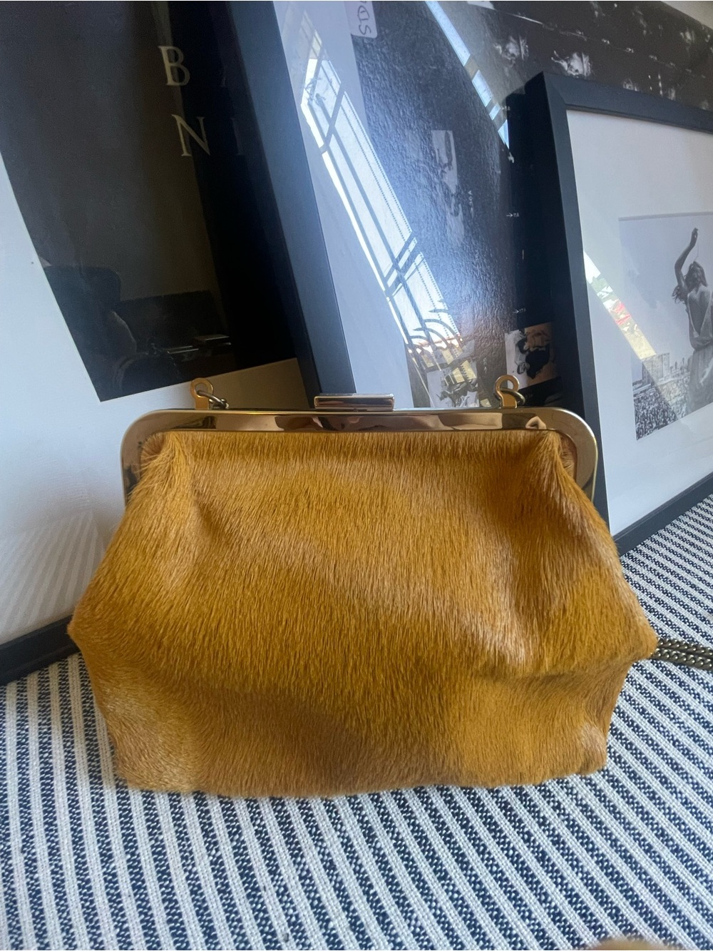 Clare V Goldenrod Flore Bag w Gold Frame and Brass Chain - Picture 5 of 9